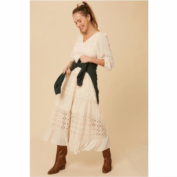 NEW Blissfully Boho Cut-out Eyelet Lace Maxi Dress - Picture 7 of 14